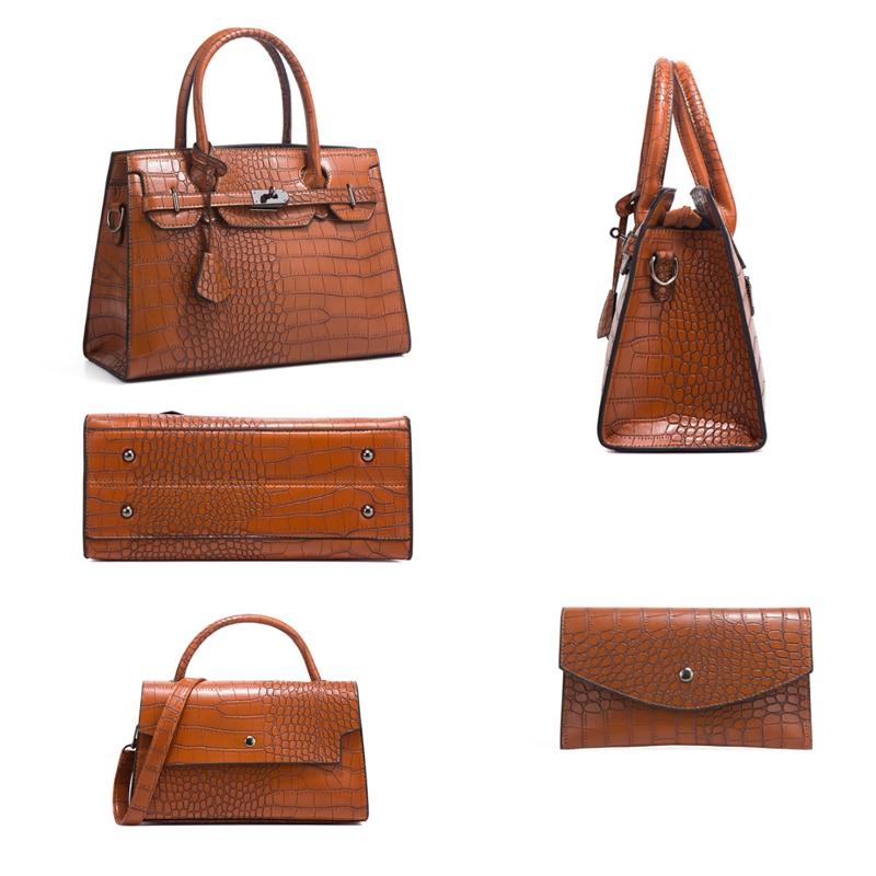 Large Capacity 3-in-1 Crocodile Print Crossbody Tote - Diagonal Design - Peacock Green