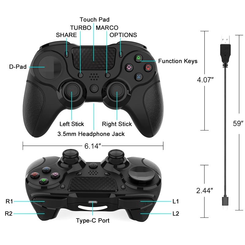 Bluetooth Gamepad for Ps4 Pro with Dual Vibration and Six-axis Control - Black