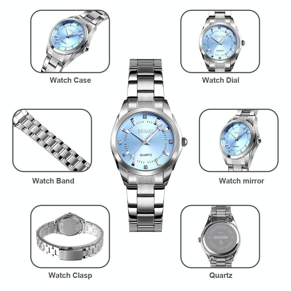 Waterproof Quartz Women Watch with Rhinestone Steel Strap - Delicate and Creative - Blue