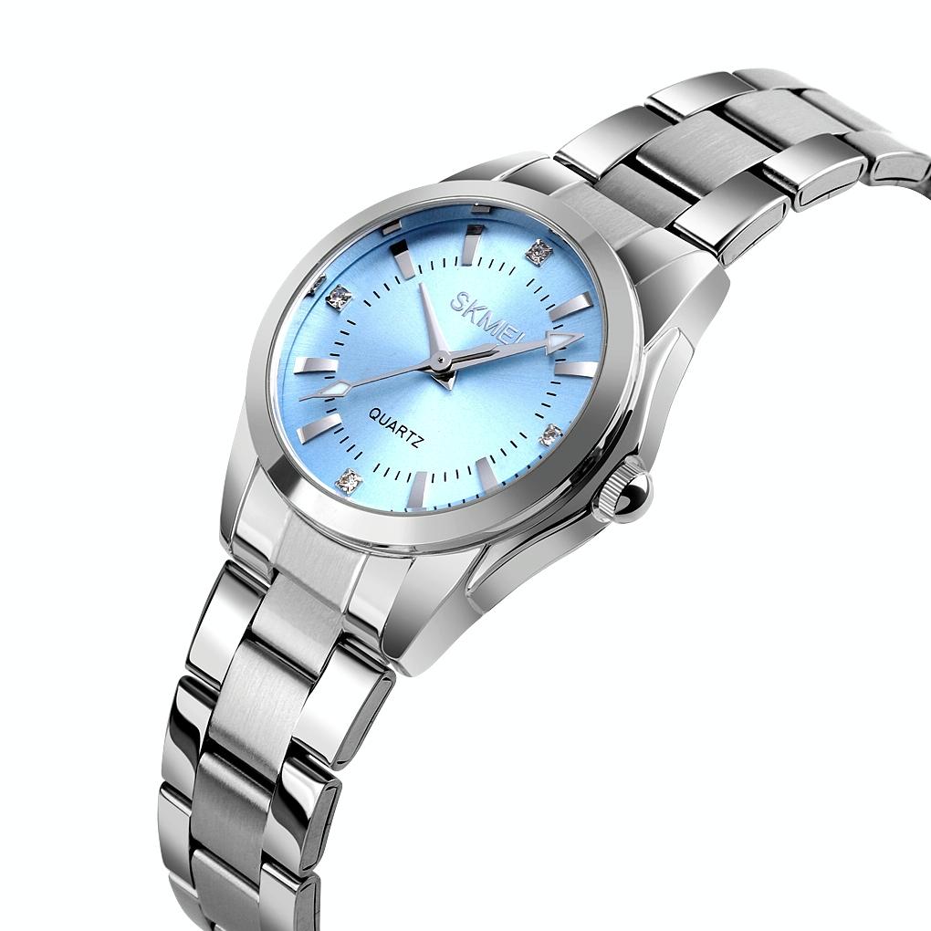 Waterproof Quartz Women Watch with Rhinestone Steel Strap - Delicate and Creative - Blue
