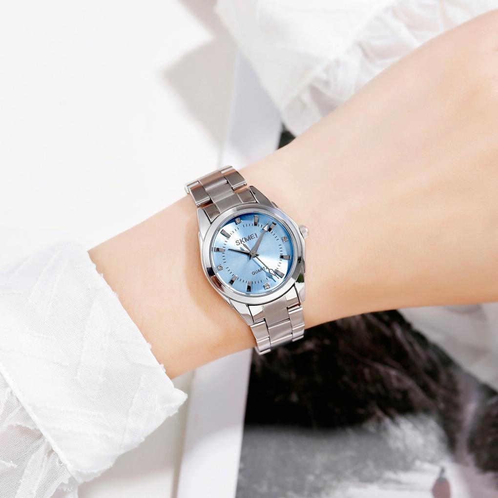 Waterproof Quartz Women Watch with Rhinestone Steel Strap - Delicate and Creative - Blue