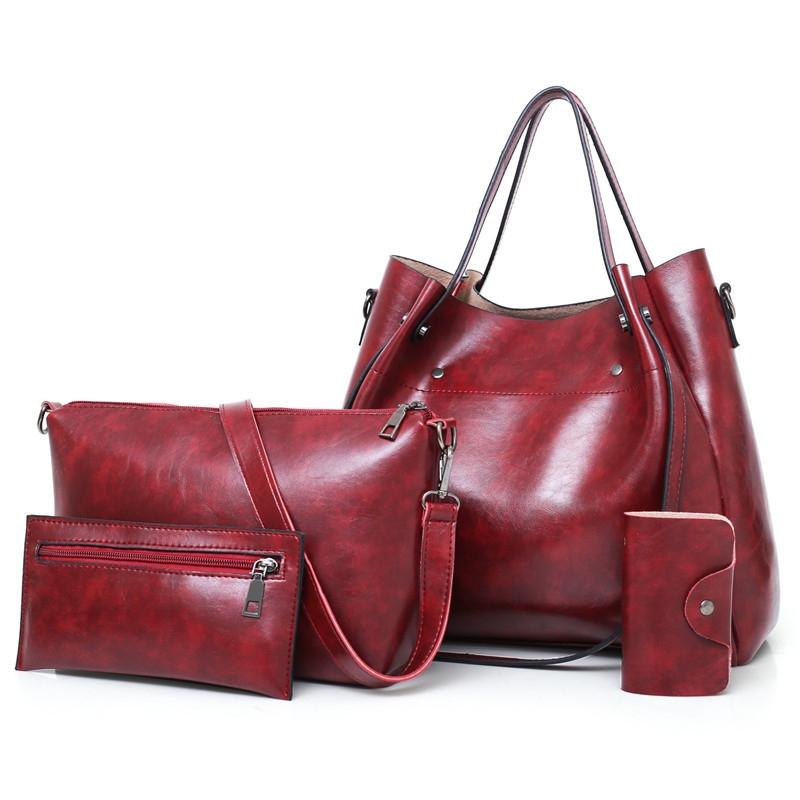 Retro Ladies Handbag - 4-in-1 Fashion Bucket Bag with Large Capacity - Brown
