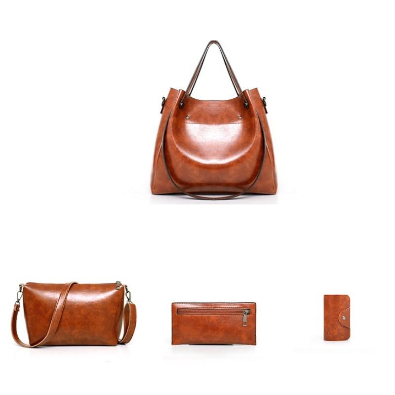 Retro Ladies Handbag - 4-in-1 Fashion Bucket Bag with Large Capacity - Brown