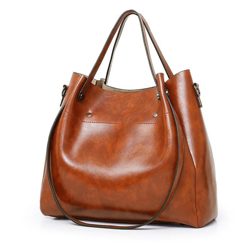 Retro Ladies Handbag - 4-in-1 Fashion Bucket Bag with Large Capacity - Brown