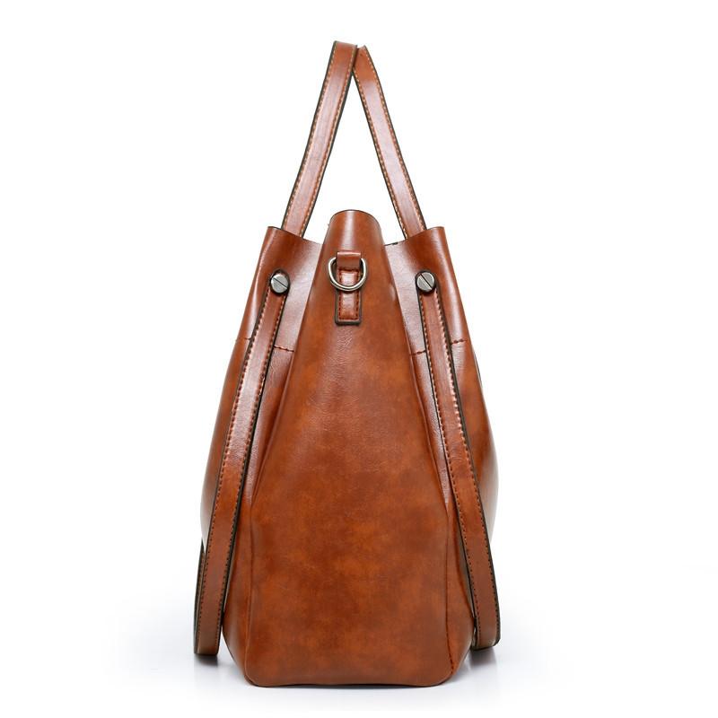 Retro Ladies Handbag - 4-in-1 Fashion Bucket Bag with Large Capacity - Brown