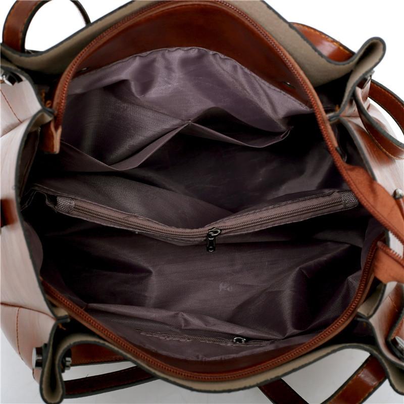 Retro Ladies Handbag - 4-in-1 Fashion Bucket Bag with Large Capacity - Brown