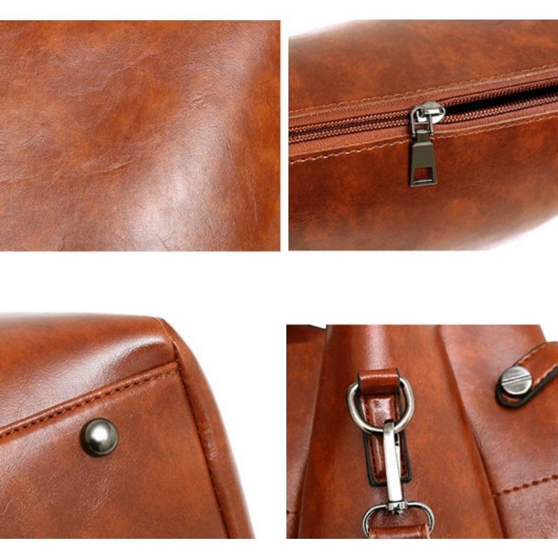 Retro Ladies Handbag - 4-in-1 Fashion Bucket Bag with Large Capacity - Brown