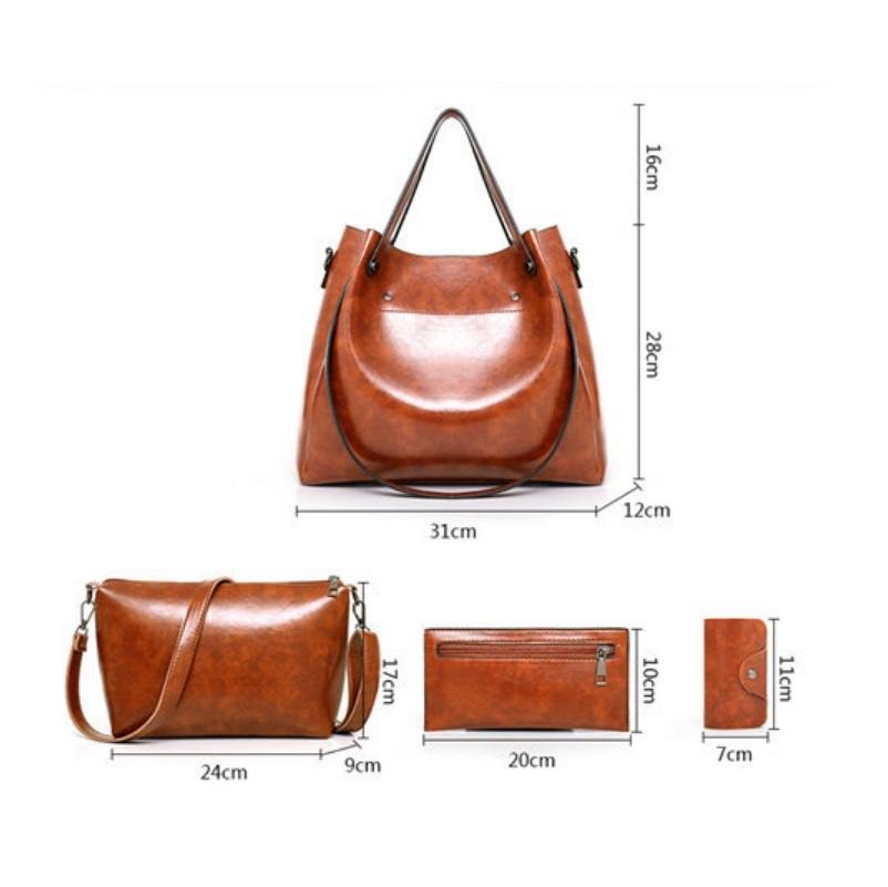 Retro Ladies Handbag - 4-in-1 Fashion Bucket Bag with Large Capacity - Brown