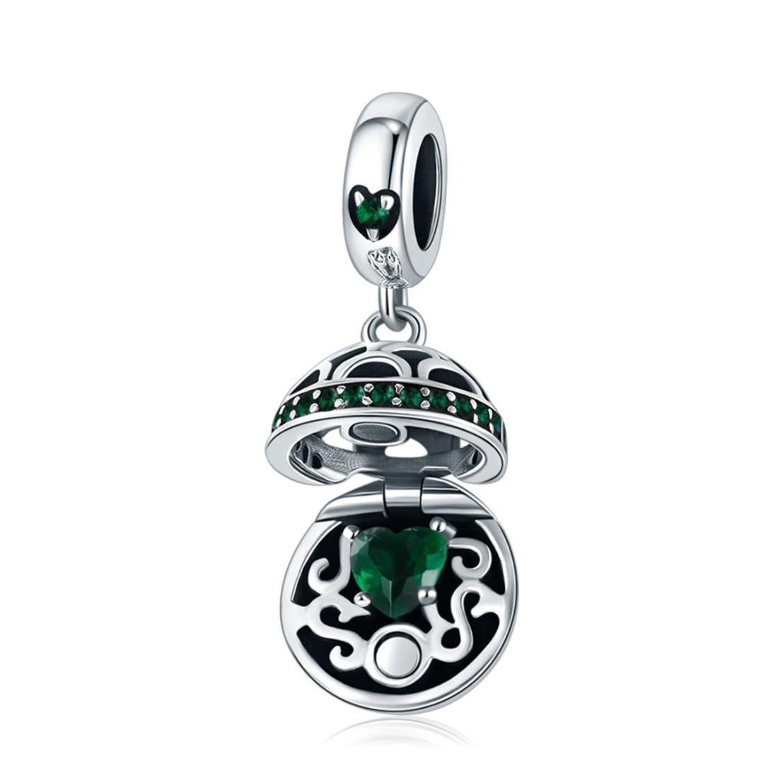 925 Sterling Silver Surprise Love Pendant For Diy Bracelets & Necklaces - Dark Green