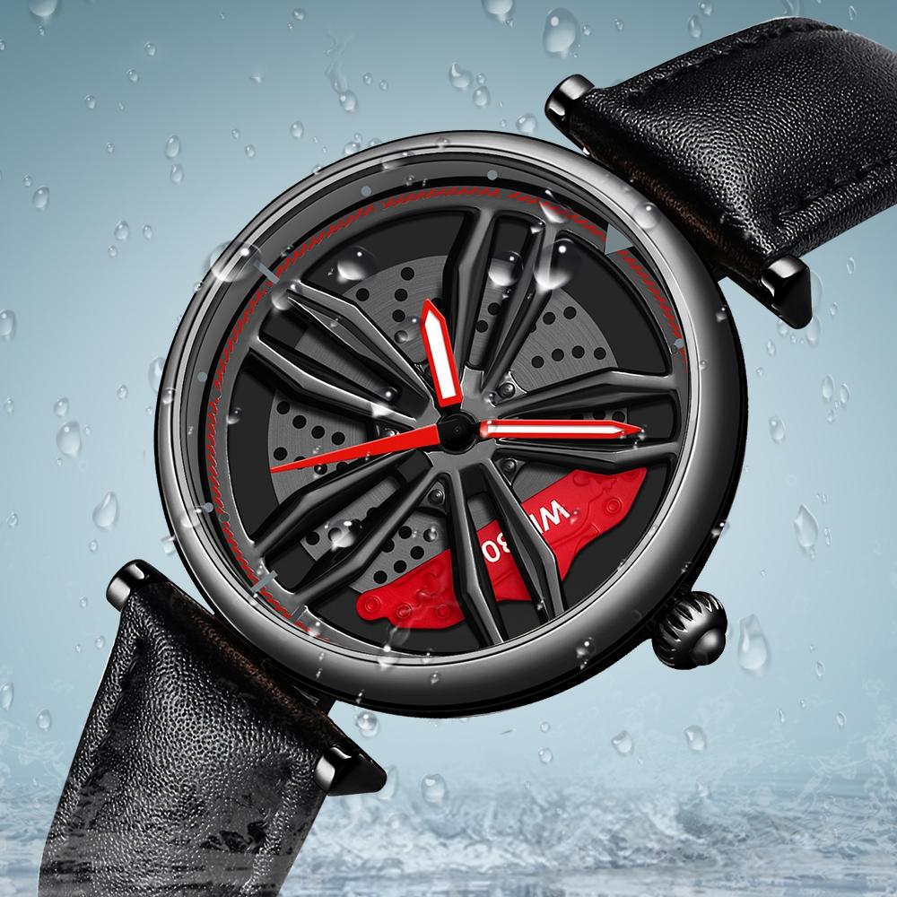Women Steel Belt Quartz Watch with 3d Hollow out Wheel Design - Silver Red