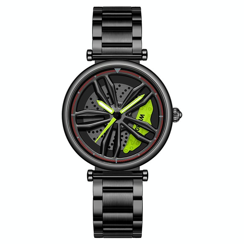 Women Steel Belt Quartz Watch with 3d Hollow out Wheel Design - Silver Red