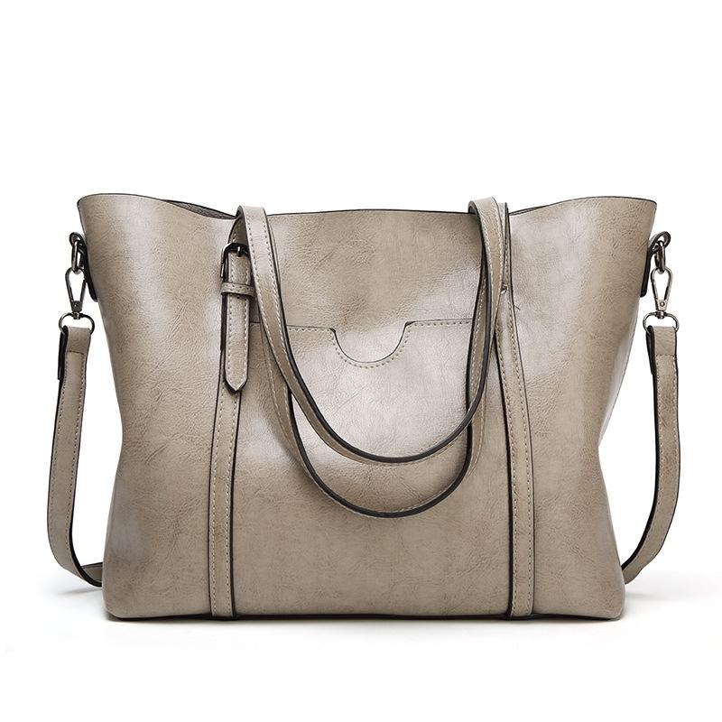 Stylish All-match Leather Handbag - Wax Finish - Navy Blue