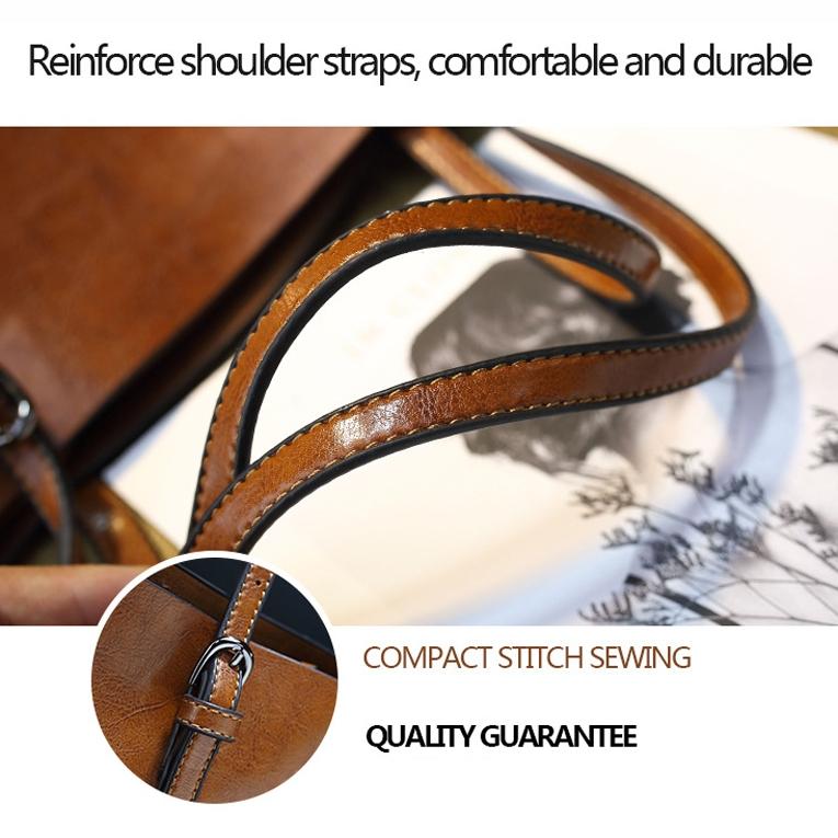 Stylish All-match Leather Handbag - Wax Finish - Navy Blue