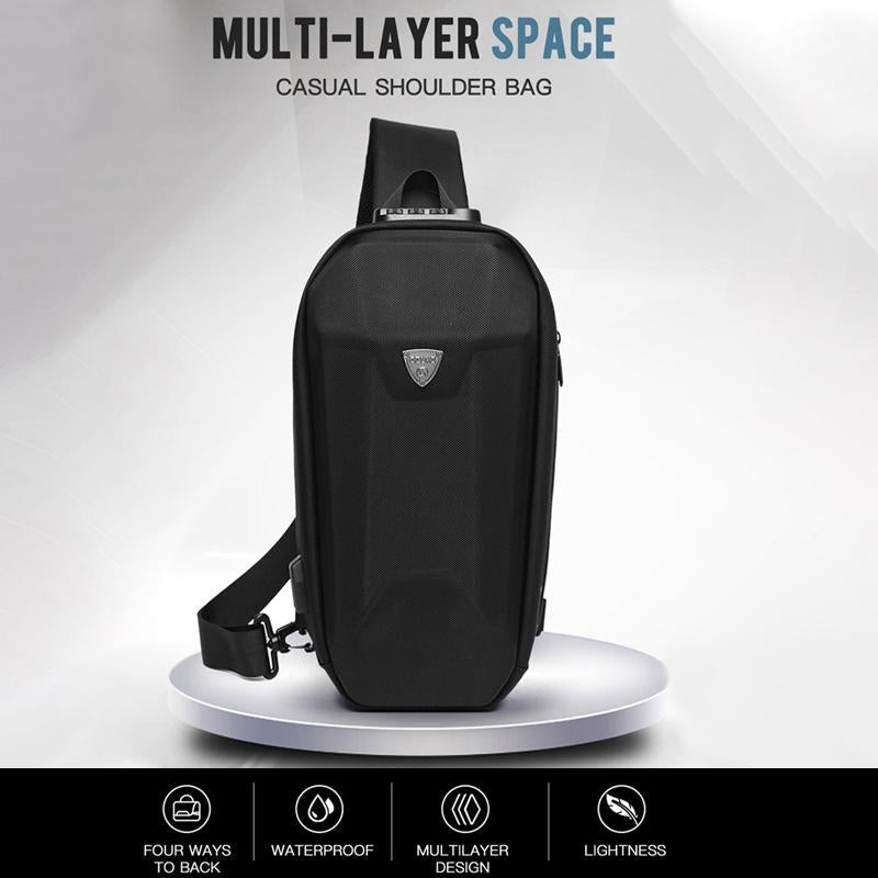 Waterproof Men Chest Bag Usb Charging Port Anti Theft Oxford Cloth Messenger Bag - Brown