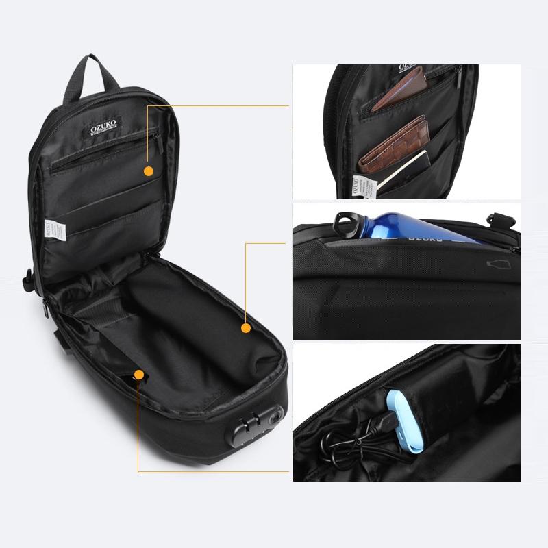 Waterproof Men Chest Bag Usb Charging Port Anti Theft Oxford Cloth Messenger Bag - Brown