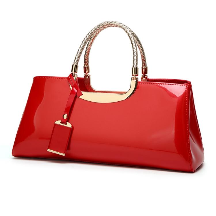 Patent Leather Shoulder Bag for Women - Glue Closure - Blue