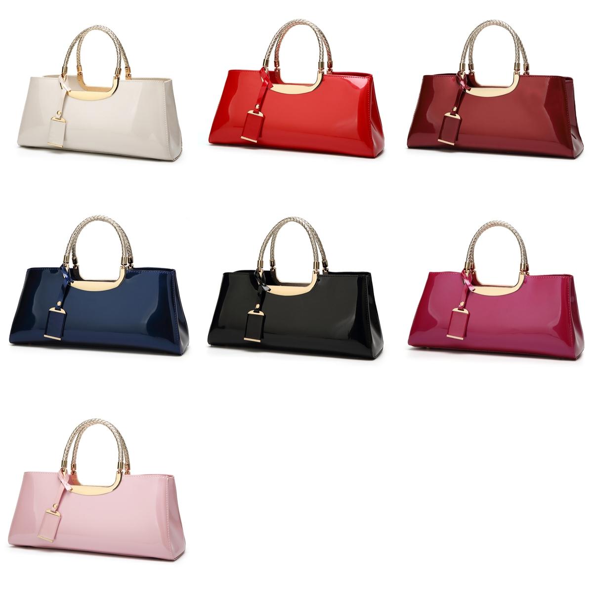 Patent Leather Shoulder Bag for Women - Glue Closure - Blue