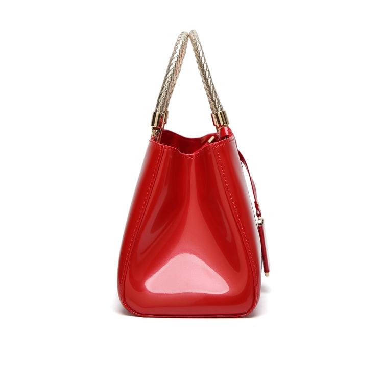 Patent Leather Shoulder Bag for Women - Glue Closure - Blue