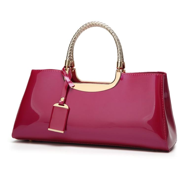 Patent Leather Shoulder Bag for Women - Glue Closure - Blue