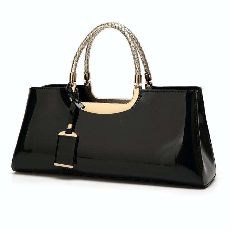 Patent Leather Shoulder Bag for Women - Glue Closure - Blue