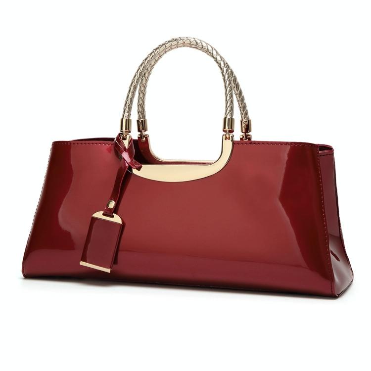 Patent Leather Shoulder Bag for Women - Glue Closure - Blue