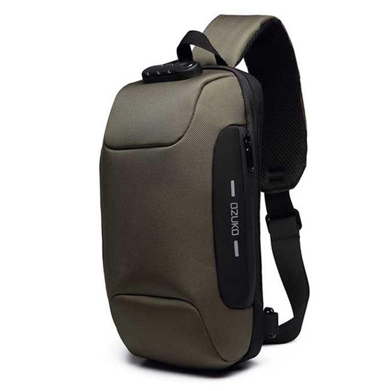 Waterproof Anti Theft Chest Bag Usb Charging Port Large Size - Army Green