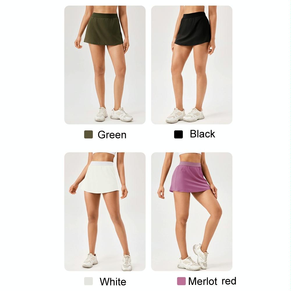 Quick Drying Women Yoga Skirt Pants Breathable & Fake Two Piece Size L - Merlot Red - Xxl