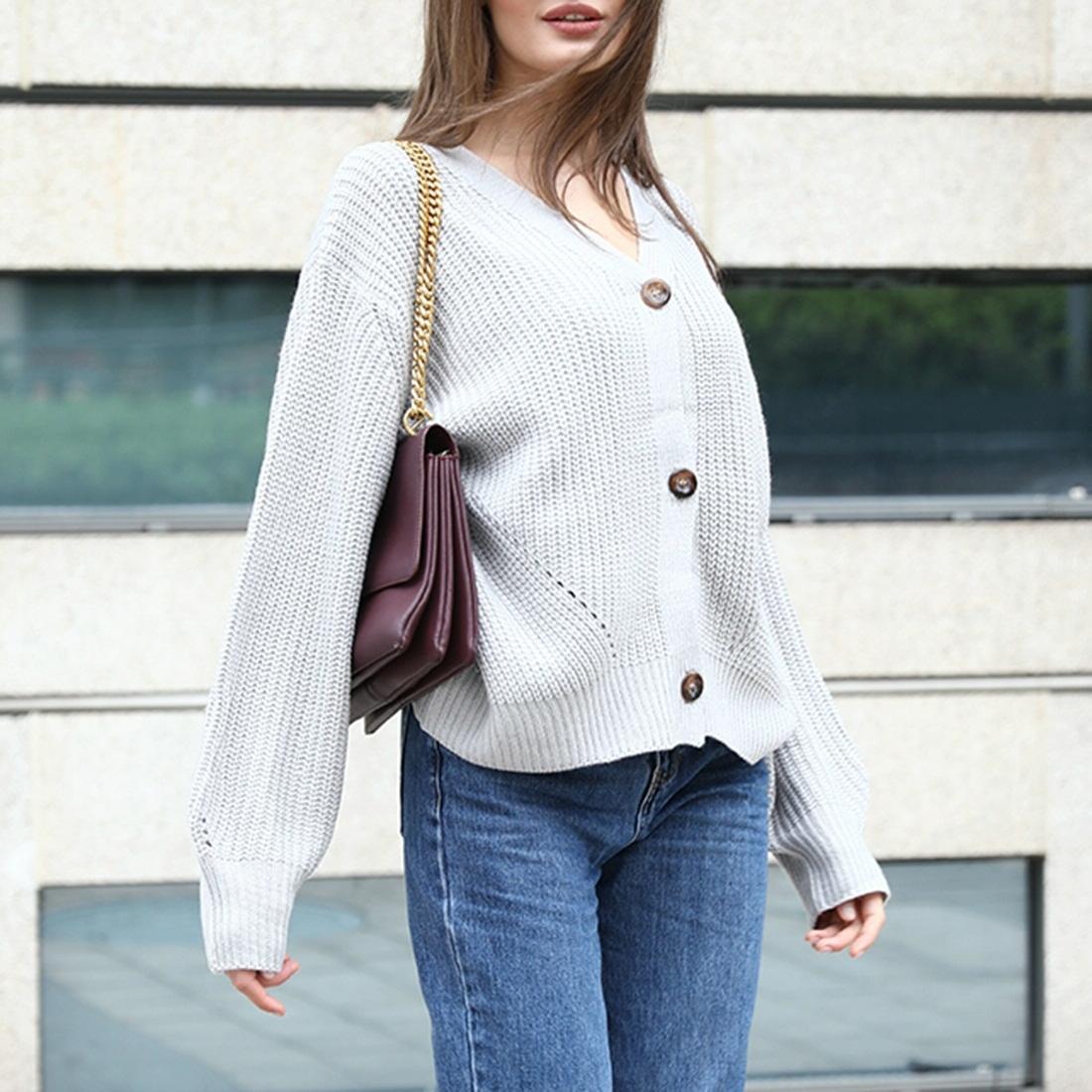 Fashion Cardigan Solid Colour Knit Button Sweater Black - Black Xl