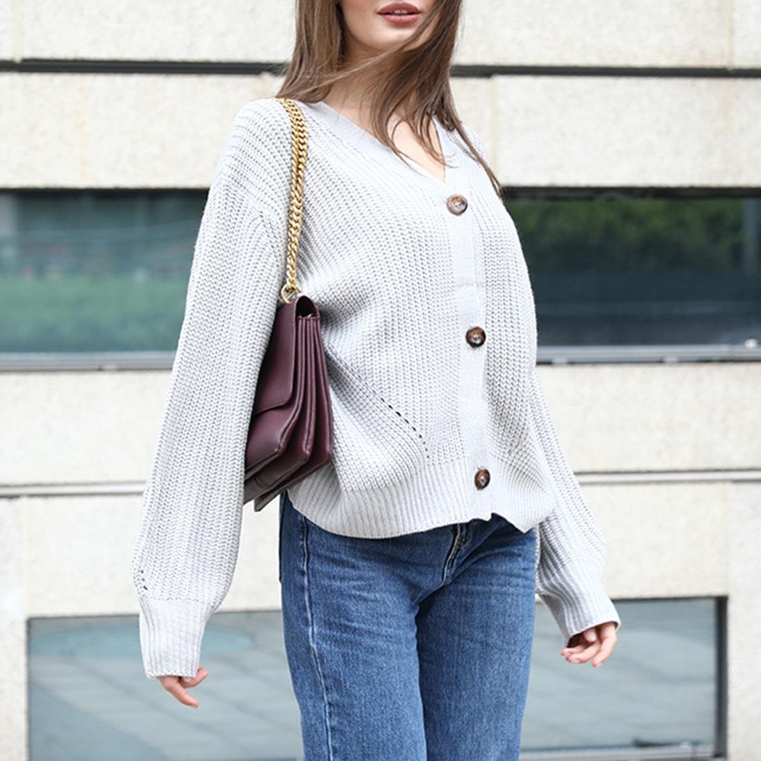 Fashion Cardigan Solid Colour Knit Button Sweater Black - Black Xl