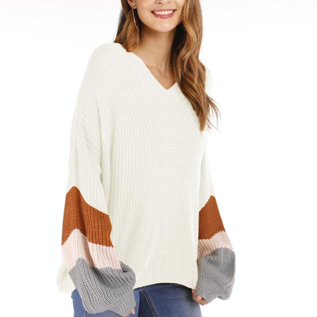 Fashion Casual V-Neck Sweater - White Xl
