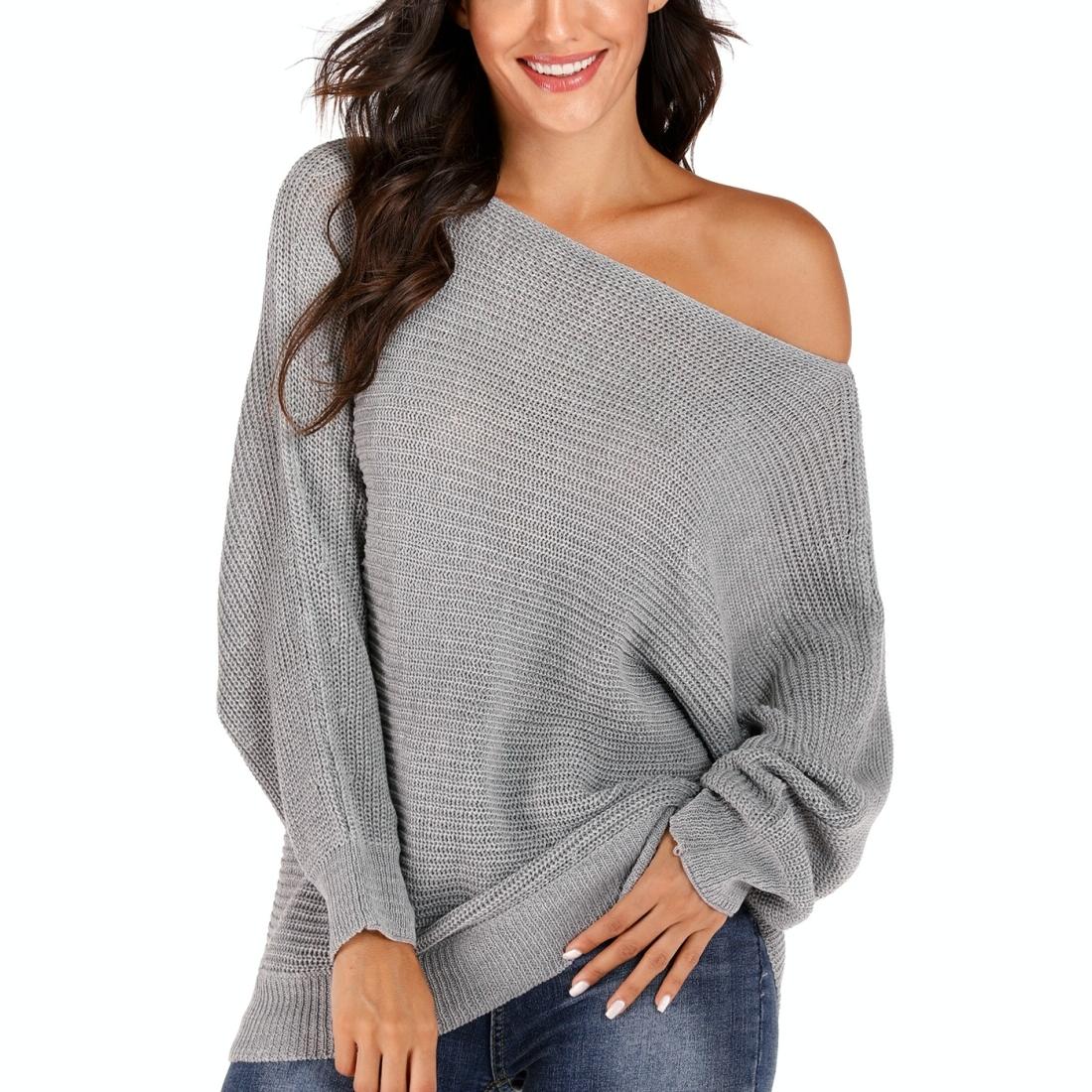 Irregular Bat Sleeve Sweater Grey - L - Grey L