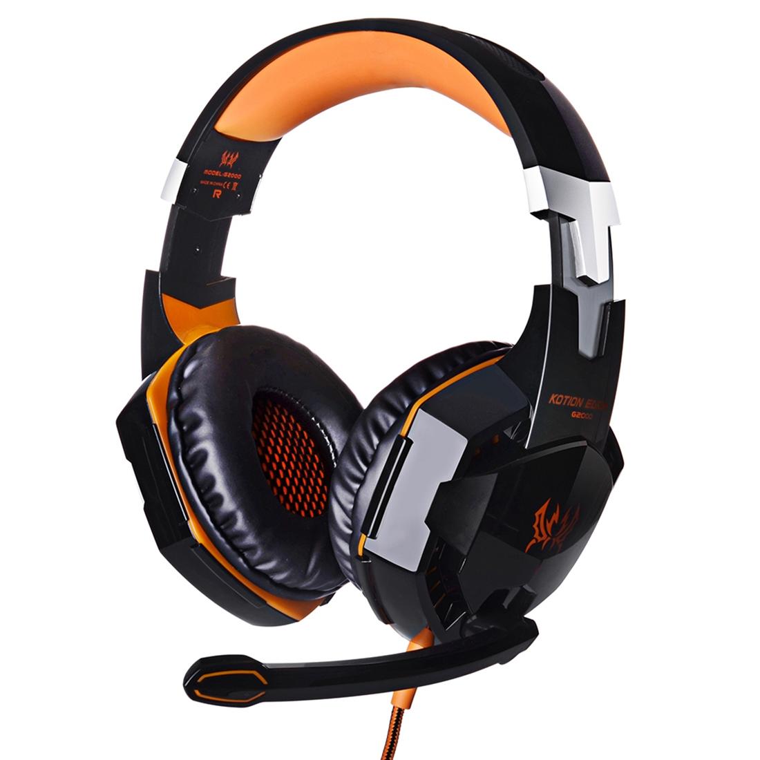 Over-Ear Gaming Headset With Mic Led Light And Stereo Bass For Pc Gamer - Orange + Black