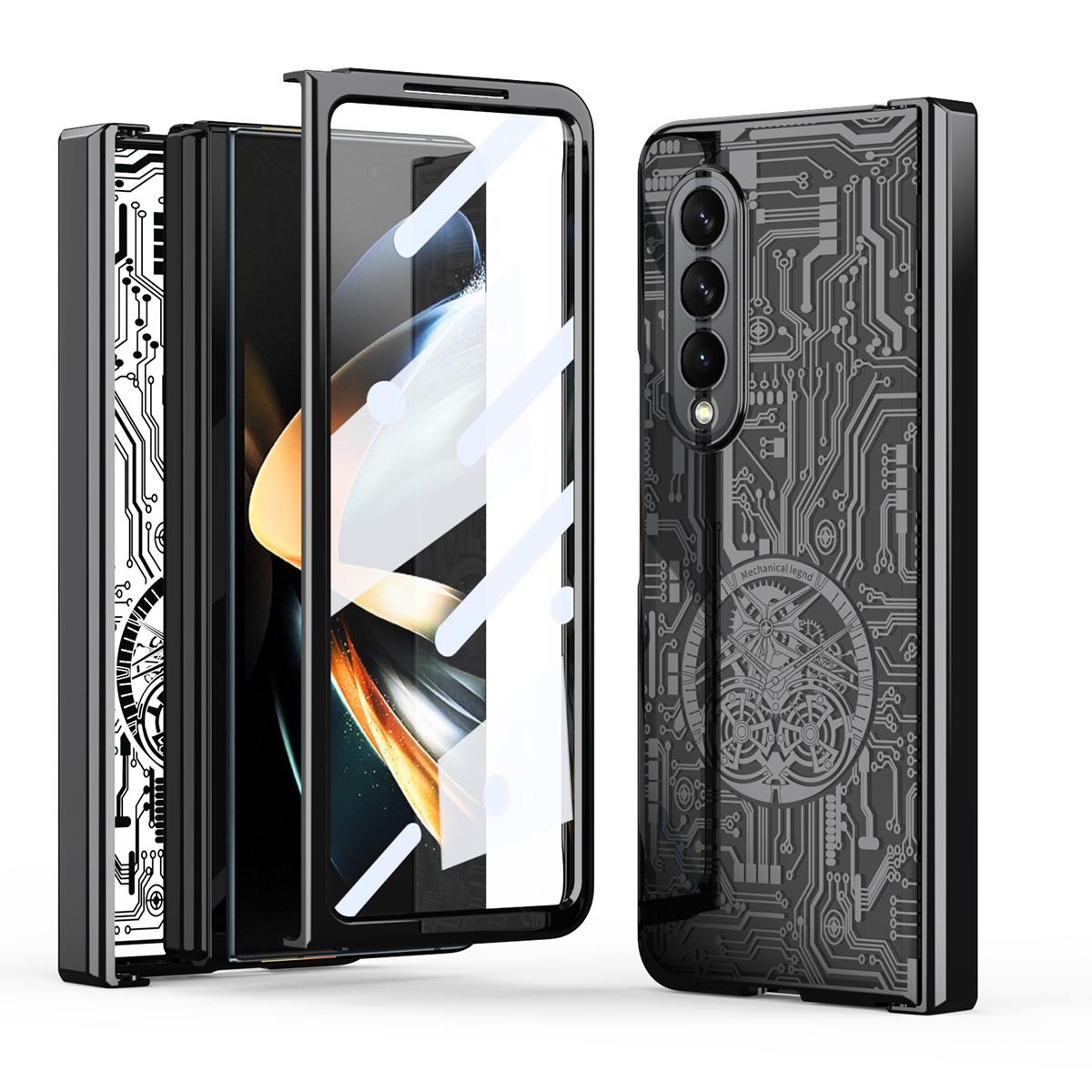 For Samsung Galaxy Z Fold4 5G Foldable Electroplated Phone Case - Mechanical Legend 4. - Black