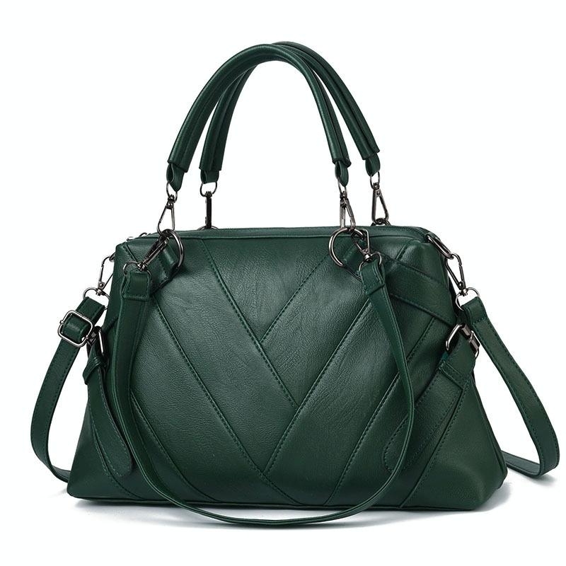 Soft Leather Geometric Handbag - Colourblock - Black White