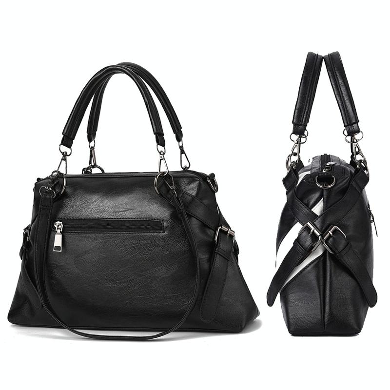 Soft Leather Geometric Handbag - Colourblock - Black White