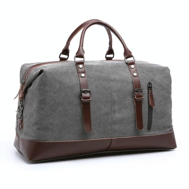 Men Leather Duffel Bag for Carry-on Travel - Gray