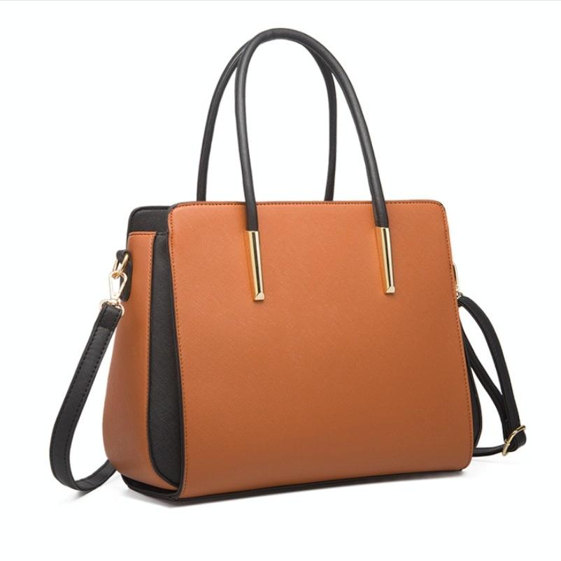 Large Capacity 4-in-1 Messenger Handbag with Fashionable Colour Block Design - Brown