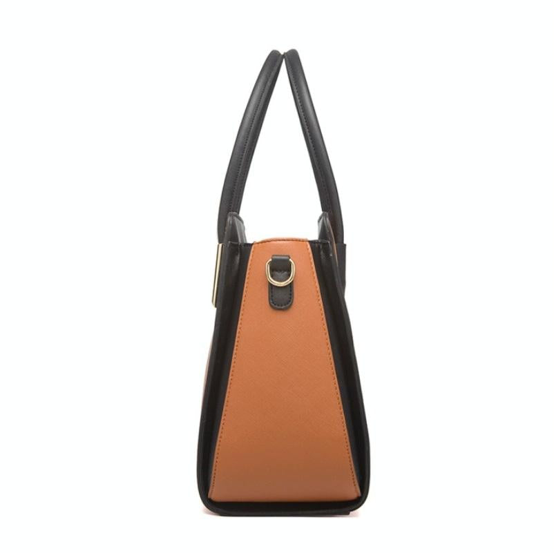 Large Capacity 4-in-1 Messenger Handbag with Fashionable Colour Block Design - Brown