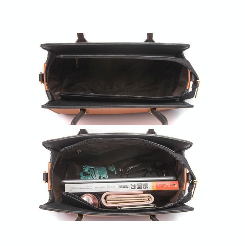 Large Capacity 4-in-1 Messenger Handbag with Fashionable Colour Block Design - Brown