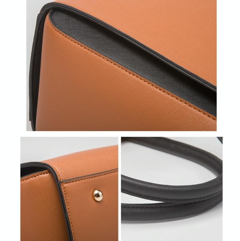 Large Capacity 4-in-1 Messenger Handbag with Fashionable Colour Block Design - Brown
