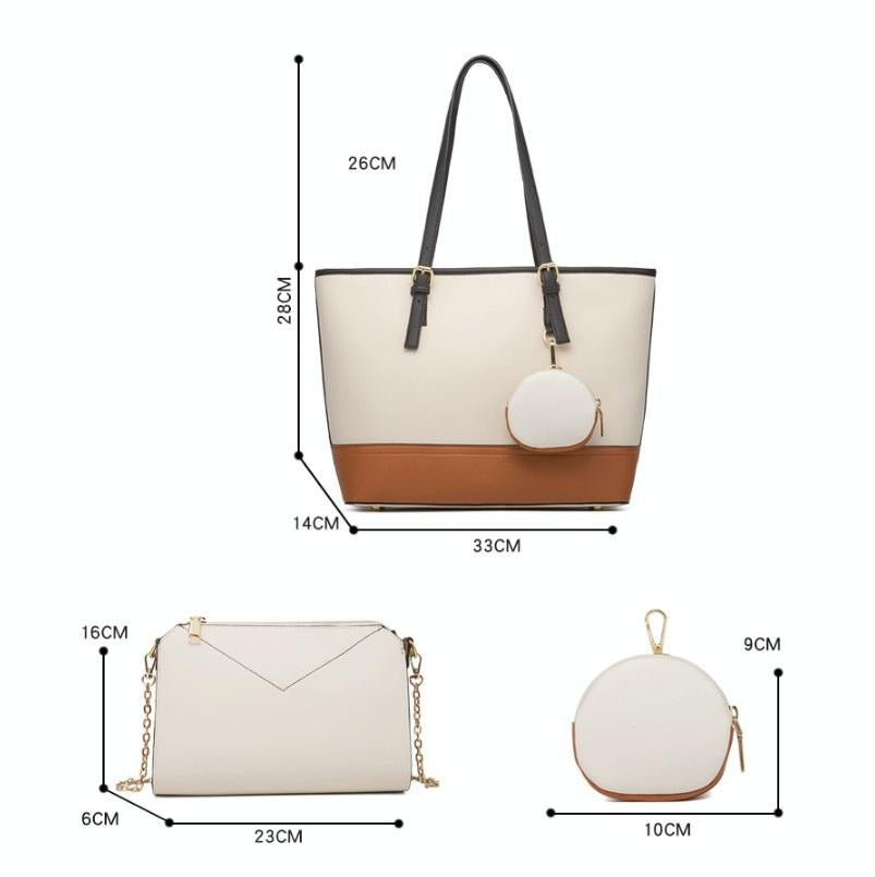 Large Capacity 4-in-1 Messenger Handbag with Fashionable Colour Block Design - Brown