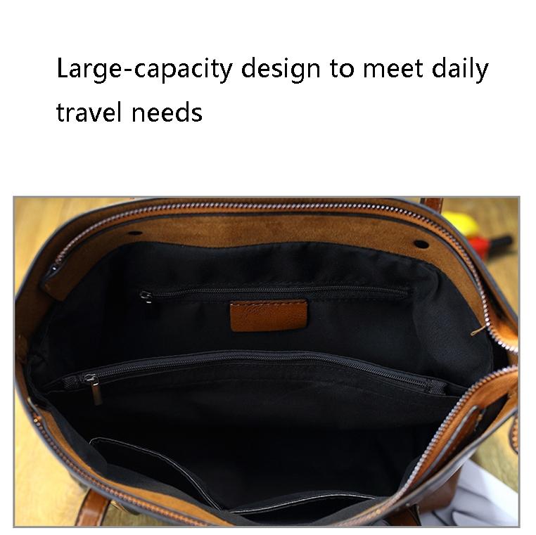 Stylish All-match Leather Handbag - Wax Finish - Black