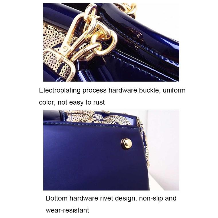 Shiny Leather Handbag with Single-sided Embroidery - Red Wine