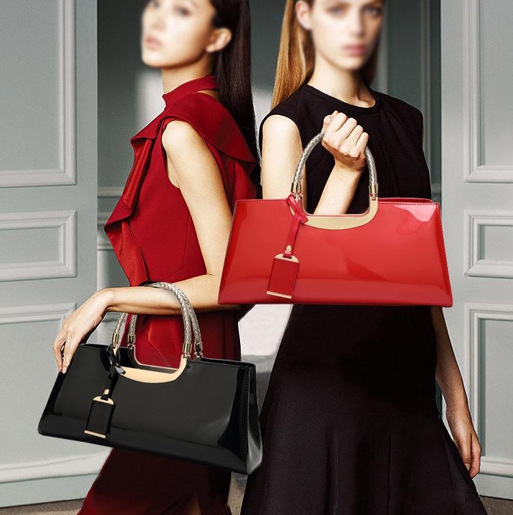 Patent Leather Shoulder Bag for Women - Glue Closure - Black