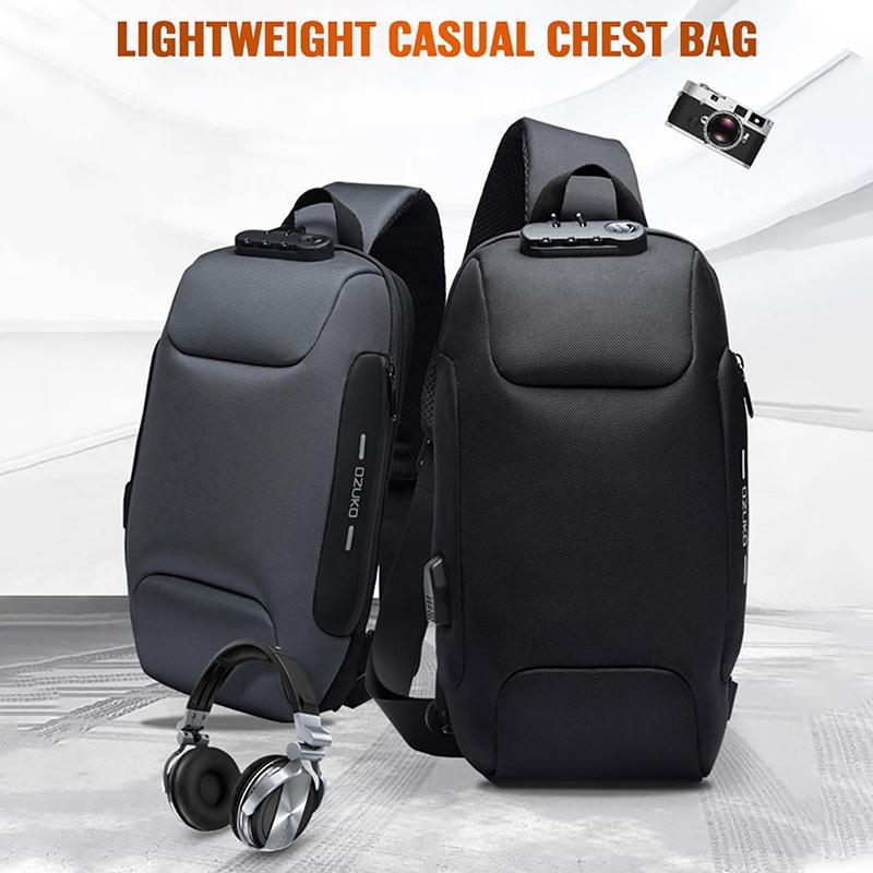 Waterproof Anti Theft Chest Bag Usb Charging Port Large Size - Red