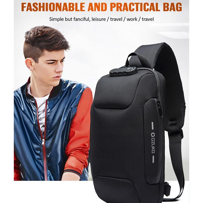 Waterproof Anti Theft Chest Bag Usb Charging Port Large Size - Red