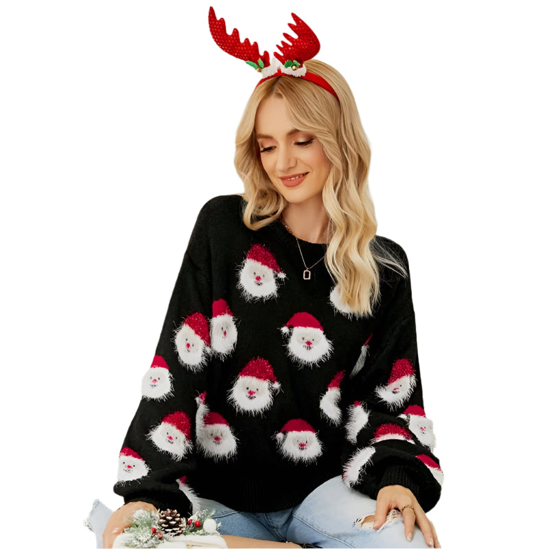 Autumn And Winter Christmas Ladies Sweater Sheath Knit Top - Light Blue - L