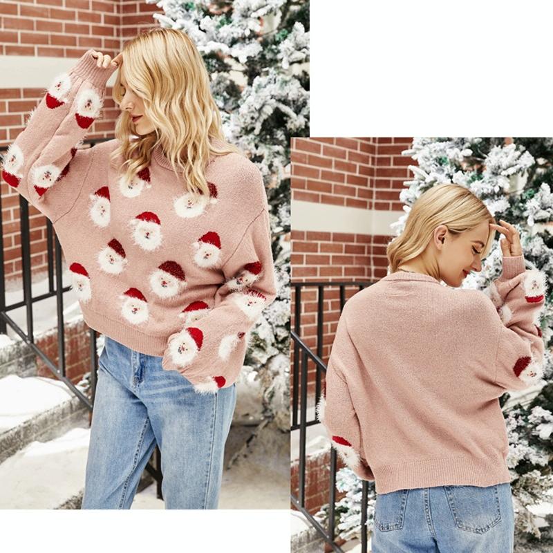 Autumn And Winter Christmas Ladies Sweater Sheath Knit Top - Light Blue - L