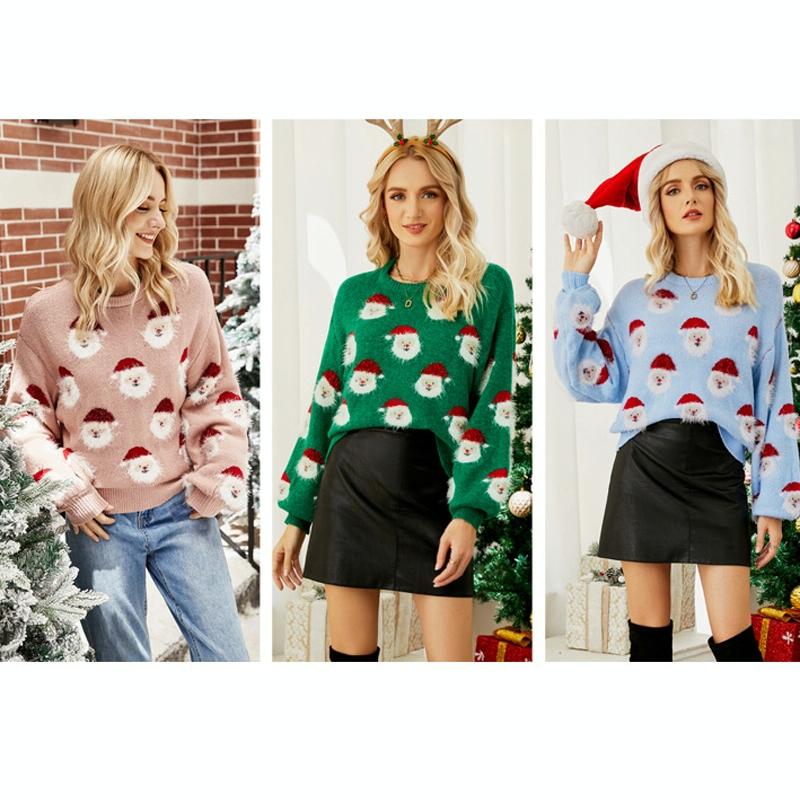 Autumn And Winter Christmas Ladies Sweater Sheath Knit Top - Light Blue - Xl