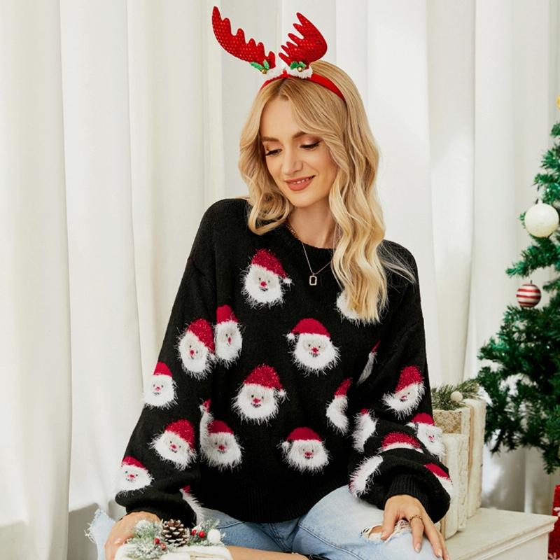 Autumn And Winter Christmas Ladies Sweater Sheath Knit Top - Light Blue - Xl